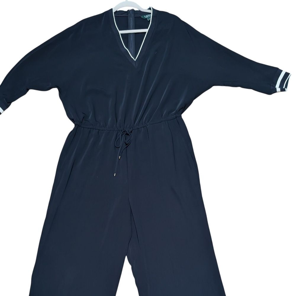 Ralph Lauren navy jumpsuit drawl string waist one piece nautical preppy size 14 - Picture 10 of 11